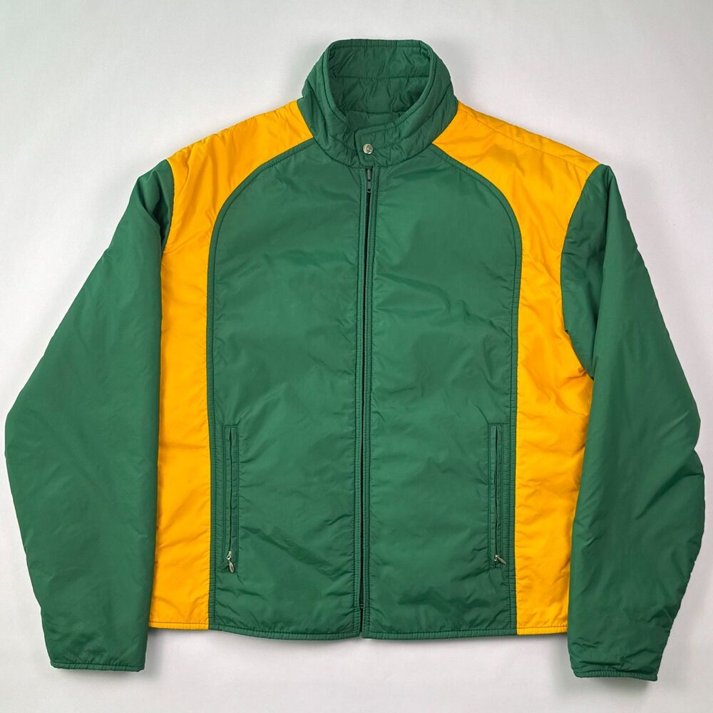 Vintage Roffe Ski Jacket Large Green Yellow Two Tone Padded Retro Coat